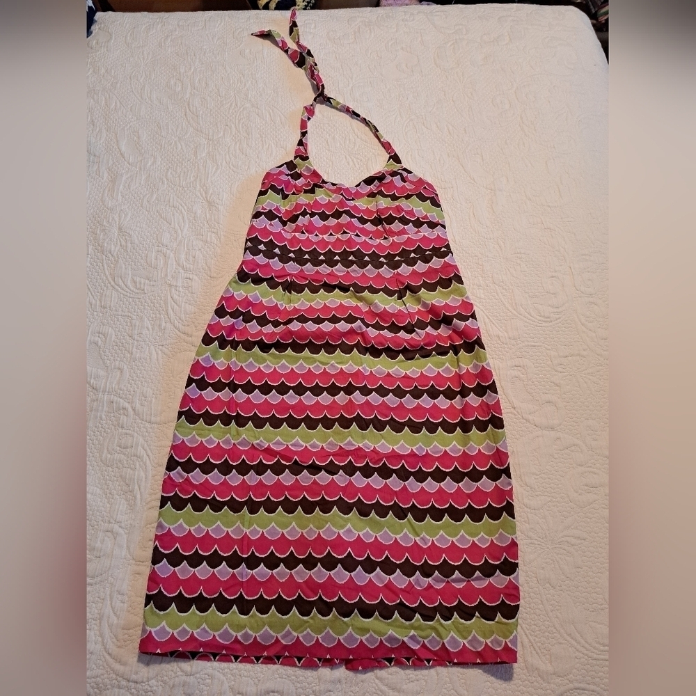 Boden women's size 6 halter dress, fully lined wave pattern multi color, EUC